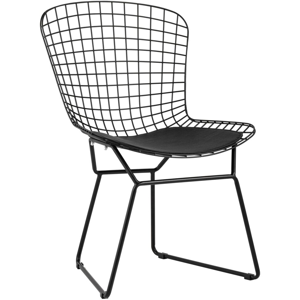 обеденный Bertoia металлический черный с черной подушкой из экокожи обеденный Bertoia металлический черный с черной подушкой из экокожи