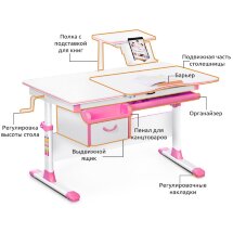 Детский стол Mealux Evo-40  EVO-40  PN - столешница белая / ножки белые с розовыми накладками  три коробки