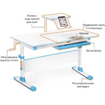 Детский стол Mealux Evo-40 Lite  EVO-40 Lite  BL - столешница белая / ножки белые с голубыми накладками  две коробки