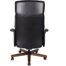Кресло офисное / Вагнер / черная кожа/ натуральное дерево