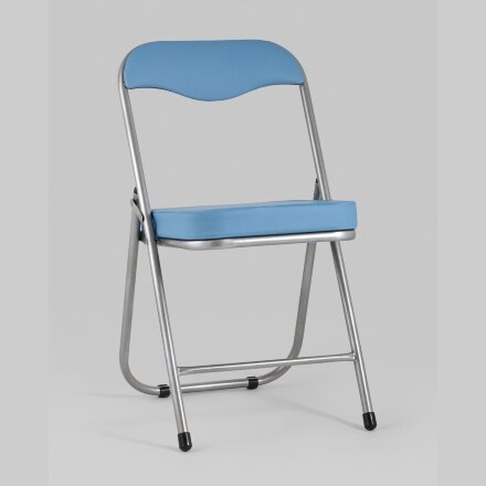 Стул складной Stool Group ДЖОН голубой обивка из экокожи на хромированном каркасе из металла 