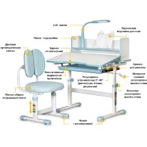 Комплект мебели Mealux EVO  столик стульчик лампа  BD-24 BL - столешница белая / пластик голубой  одна коробка