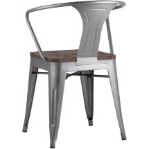 Стул Stool Group Tolix с подлокотниками серебристый матовый + темное дерево, , металлическое серебристое основани