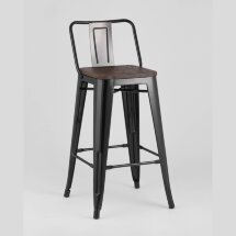 Стул полубарный Stool Group Tolix WOOD со спинкой черный глянцевый, черное основание, металл с порошковым покрытием