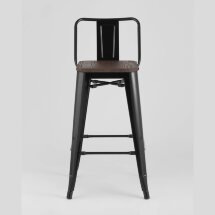 Стул полубарный Stool Group Tolix WOOD со спинкой черный глянцевый, черное основание, металл с порошковым покрытием
