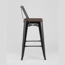 Стул полубарный Stool Group Tolix WOOD со спинкой черный глянцевый, черное основание, металл с порошковым покрытием
