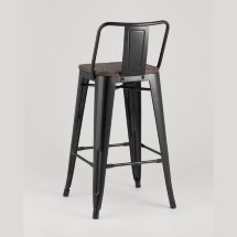 Стул полубарный Stool Group Tolix WOOD со спинкой черный глянцевый, черное основание, металл с порошковым покрытием