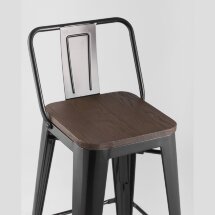 Стул полубарный Stool Group Tolix WOOD со спинкой черный глянцевый, черное основание, металл с порошковым покрытием