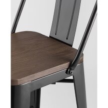 Стул полубарный Stool Group Tolix WOOD со спинкой черный глянцевый, черное основание, металл с порошковым покрытием