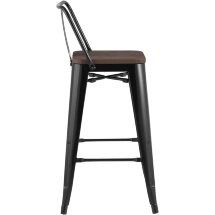 Стул полубарный Stool Group Tolix WOOD со спинкой черный глянцевый, черное основание, металл с порошковым покрытием