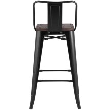 Стул полубарный Stool Group Tolix WOOD со спинкой черный глянцевый, черное основание, металл с порошковым покрытием