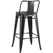 Стул полубарный Stool Group Tolix WOOD со спинкой черный глянцевый, черное основание, металл с порошковым покрытием