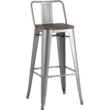 Стул полубарный Stool Group Tolix WOOD со спинкой серебристый матовый, металл с порошковым покрытием