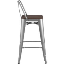 Стул полубарный Stool Group Tolix WOOD со спинкой серебристый матовый, металл с порошковым покрытием