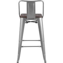 Стул полубарный Stool Group Tolix WOOD со спинкой серебристый матовый, металл с порошковым покрытием