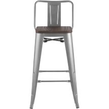 Стул полубарный Stool Group Tolix WOOD со спинкой серебристый матовый, металл с порошковым покрытием