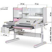 Комплект Mealux Evo парта Florida MC PN   кресло Onyx Duo KP  арт.EVO-52 W   PN MC   Y 115 KP  -  стол кресло  / столешница белая, накладки розовые и серые  коробок-3 шт.