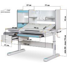 Комплект Mealux Evo парта Florida Multicolor BL   кресло Onyx G  арт.EVO-52 W   BL MC   Y 110 G  -  стол кресло  / столешница белая, накладки голубые и серые  коробок-4 шт.