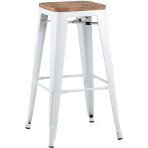 Стул барный Stool Group Tolix WOOD белый глянцевый, металл с порошковым покрытием, светлое дерево, металл