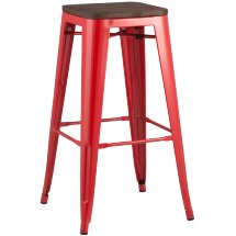 Стул барный Stool Group Tolix WOOD красный глянцевый, металл с порошковым покрытием, светлое дерево, металл