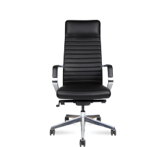 Кресло офисное / Сиена M / черная кожа/строчка/алюминевая база