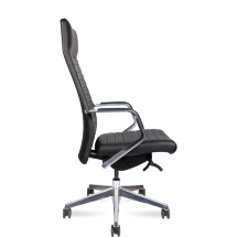 Кресло офисное / Сиена M / черная кожа/строчка/алюминевая база