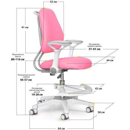 Детское кресло ErgoKids Y-507 KP Armrests  арт.Y-507 ARM / KP    с подлокотниками  - обивка розовая однотонная  одна коробка 