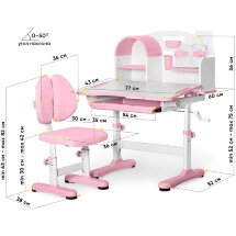 Комплект мебели  столик   стульчик  Ergokids Fresco XL pink  арт. BD-33 PN  - столешница белая / накладки на ножках розовые  коробок-1шт.