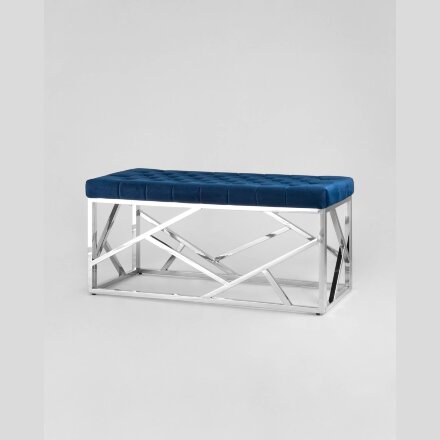 Банкетка Stool Group АРТ ДЕКО сталь серебро, нержавеющая сталь, обивка сиденья синий велюр