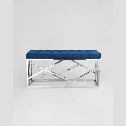 Банкетка Stool Group АРТ ДЕКО сталь серебро, нержавеющая сталь, обивка сиденья синий велюр