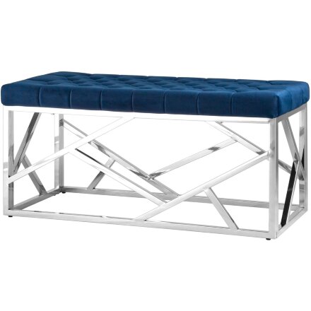 Банкетка Stool Group АРТ ДЕКО сталь серебро, нержавеющая сталь, обивка сиденья синий велюр