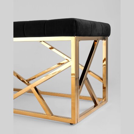 Банкетка Stool Group АРТ ДЕКО сталь золото, нержавеющая сталь, обивка сиденья велюр черный