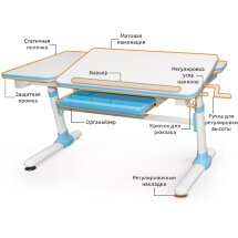 Парта Mealux EVO Darwin  EVO-502  blue столешница белая / ножки белые с голубыми накладками  две коробки