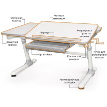 Парта Mealux EVO Darwin  EVO-502  grey столешница белая / ножки белые с серыми накладками  две коробки