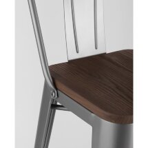 Стул барный Stool Group Tolix WOOD со спинкой серебристый матовый, металл, дерево