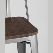 Стул барный Stool Group Tolix WOOD со спинкой серебристый матовый, металл, дерево
