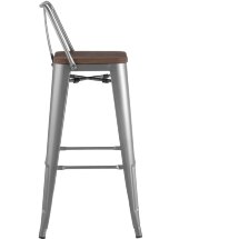 Стул барный Stool Group Tolix WOOD со спинкой серебристый матовый, металл, дерево