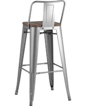 Стул барный Stool Group Tolix WOOD со спинкой серебристый матовый, металл, дерево