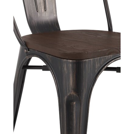 Стул Stool Group Tolix WOOD черный патина золото, основание и спинка оцинкованный металл, сиденье тёмное дерево